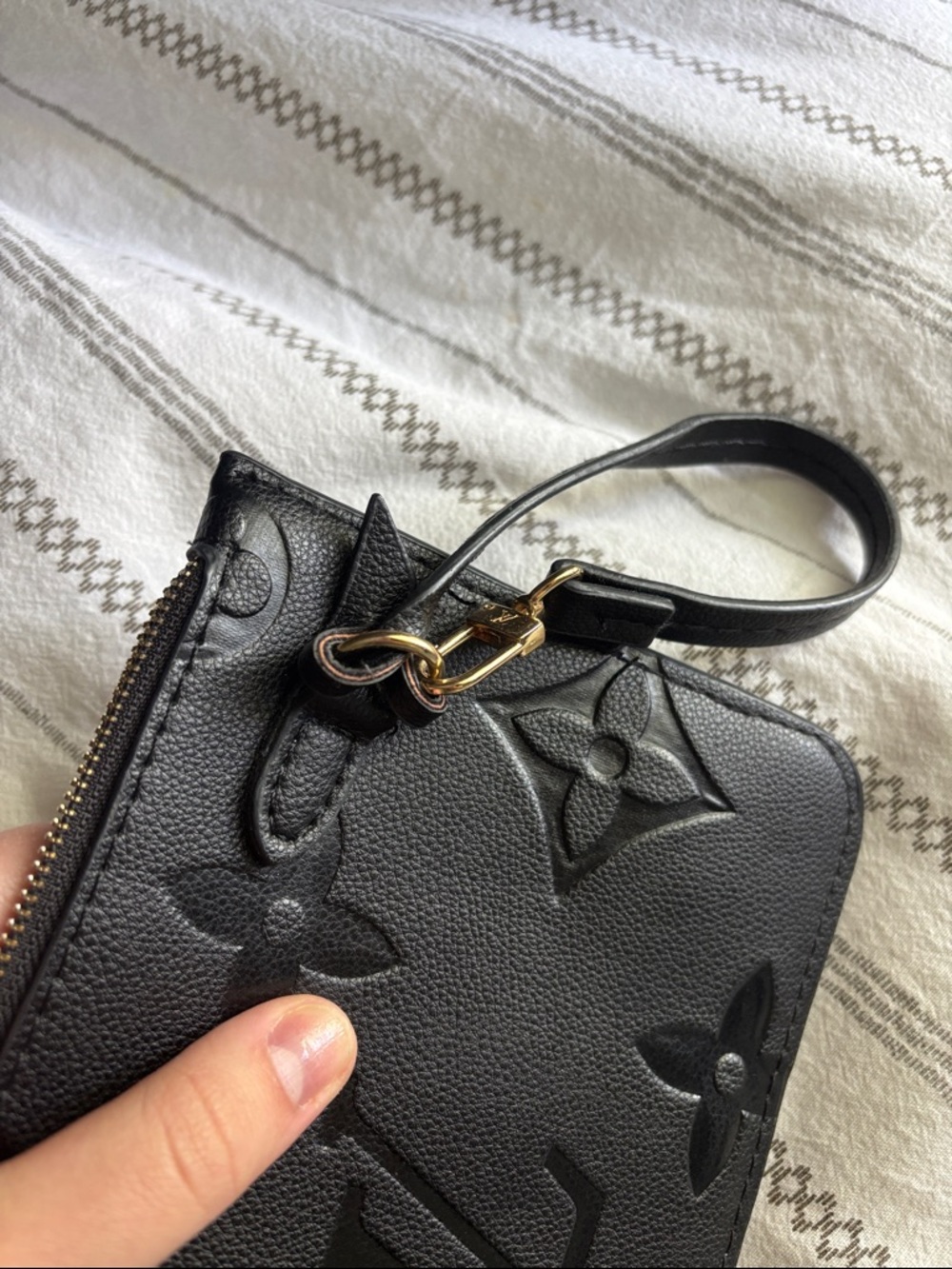 Louis Vuitton Black Embossed Monogram Wristlet Pouch with Strap - Picture 3 of 3